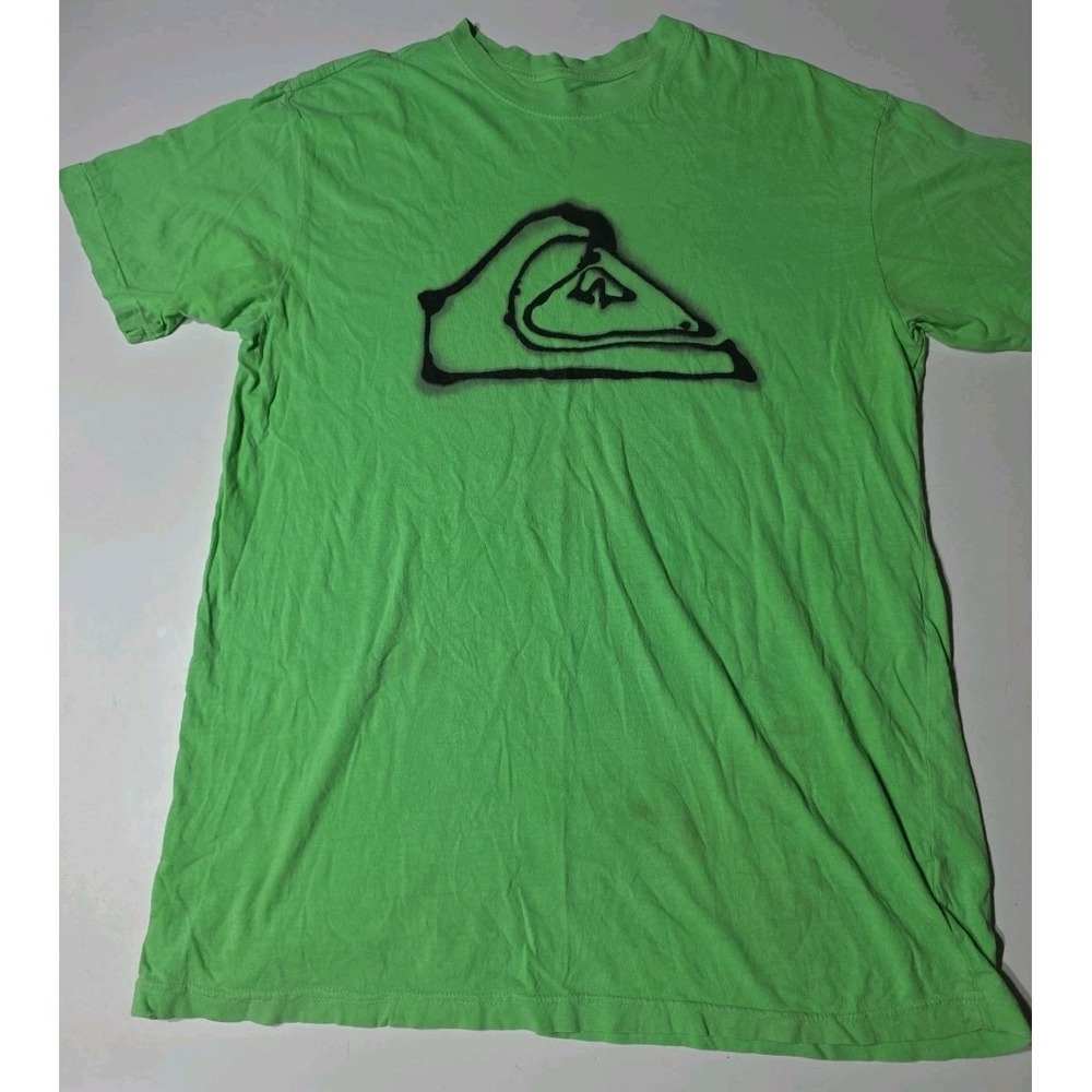 Vintage Y2K QuickSilver T Shirt Green Size Large Logo Surf Beach Wear Skater